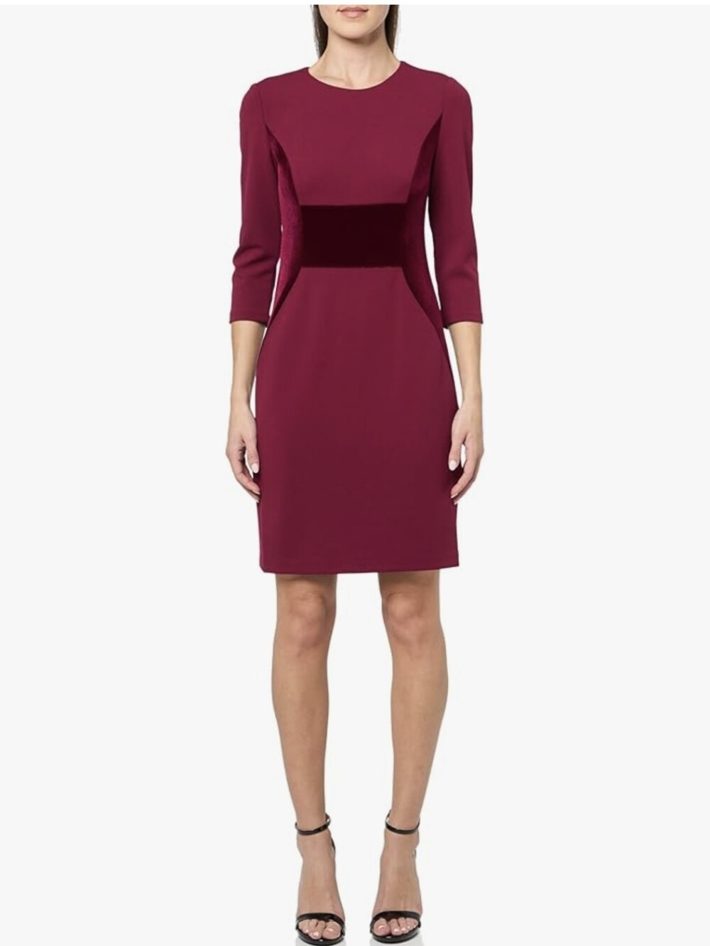 Vince Camuto Women's 3/4 Sleeve Two Tone Velvet Detail Sheath Mini Dress,size10